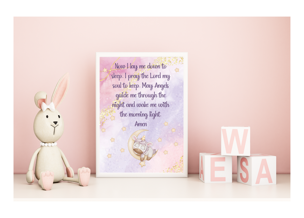 Wall Art - Unicorn Nightly Prayer - Heavy Weight Glossy Picture Only - Unframed
